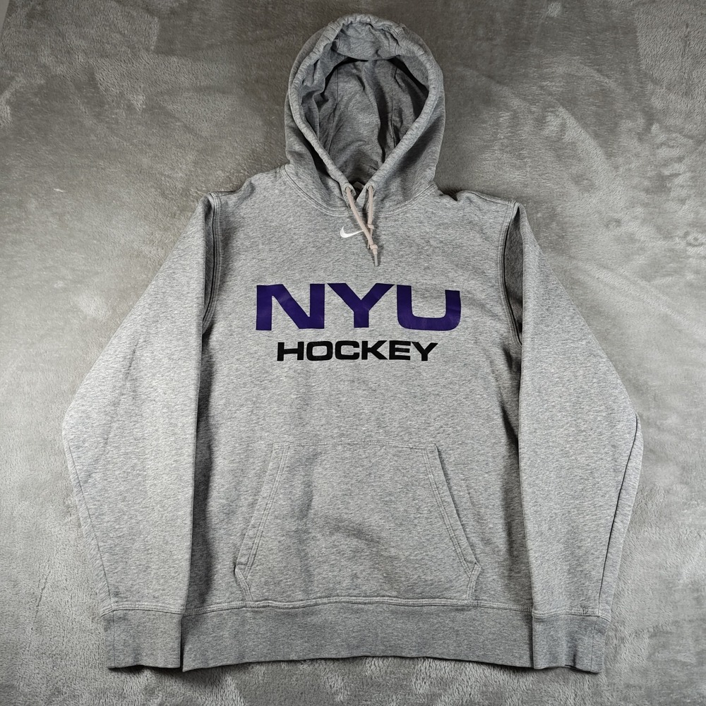 NYU Hockey Hoodie Mens Small Gray Nike Pullover Sweatshirt Violets Preppy Sports